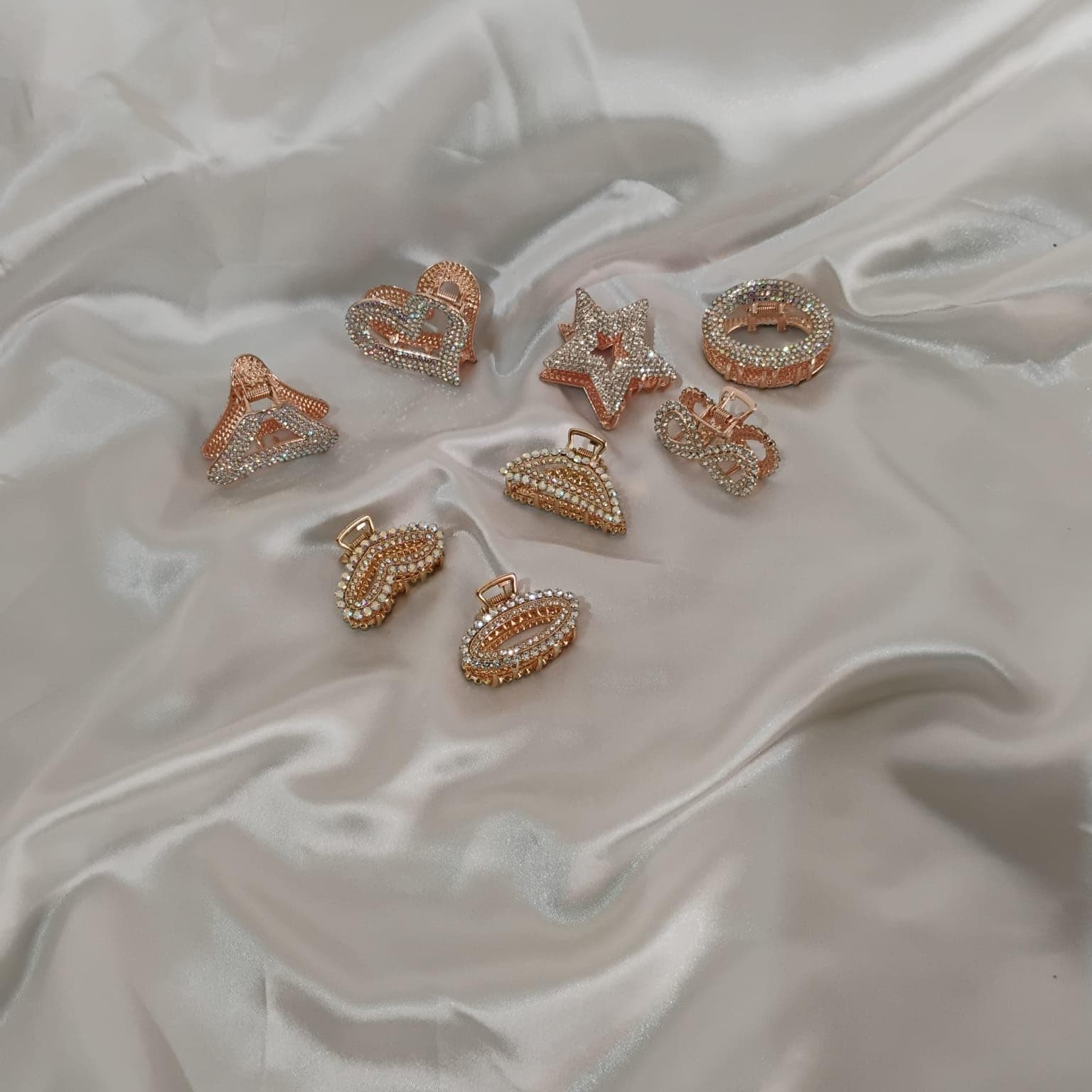 Joyify Rose Gold Mini Hair Claw Clips with Rhinestone Crystal Embellishments, Decorative Metal Hair Accessories, 10 Pack