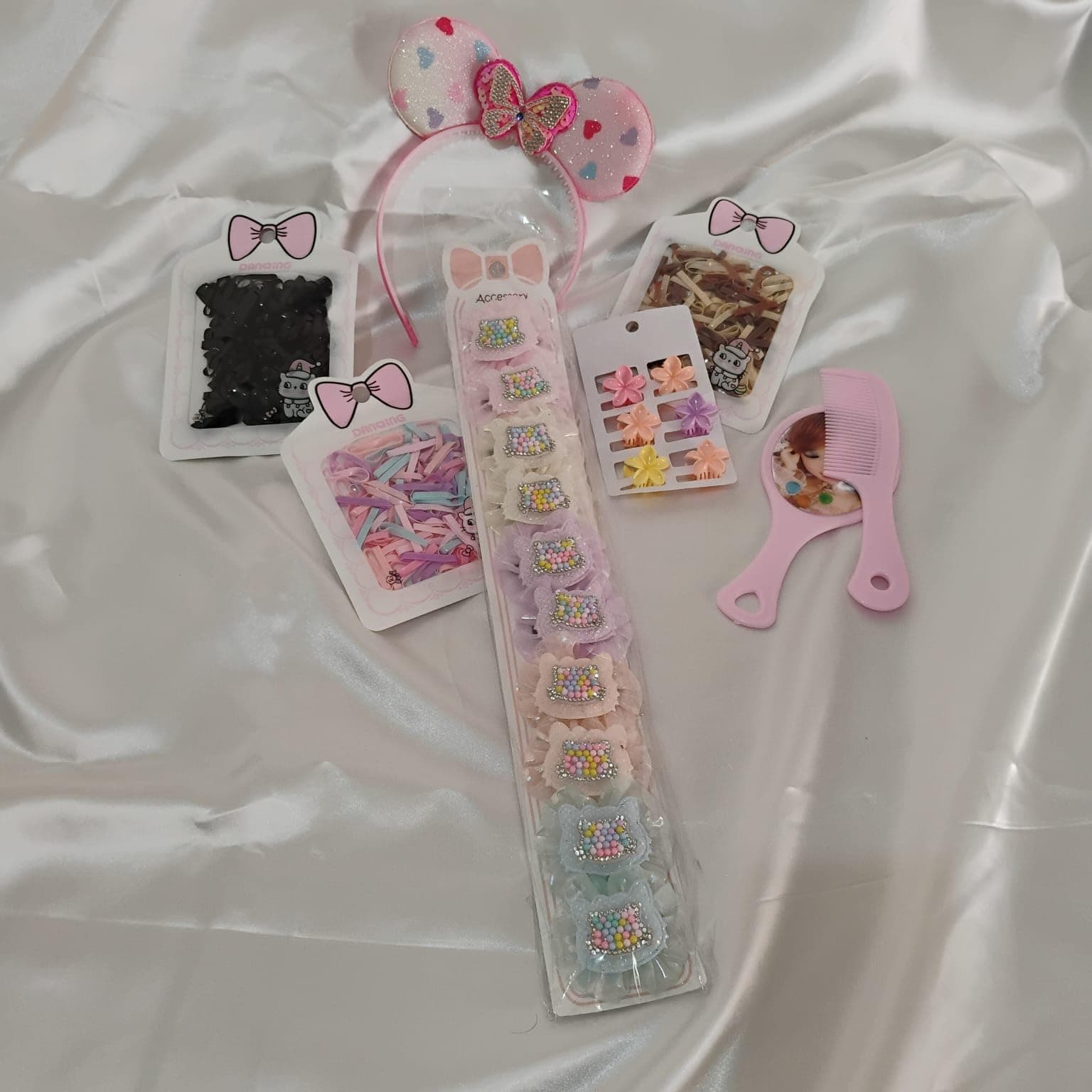 Joyify Girls Hair Accessories Set with Pink Mouse Ears Headband, Glitter Bow Clips, Hair Pins, Mini Combs, 30 Pieces