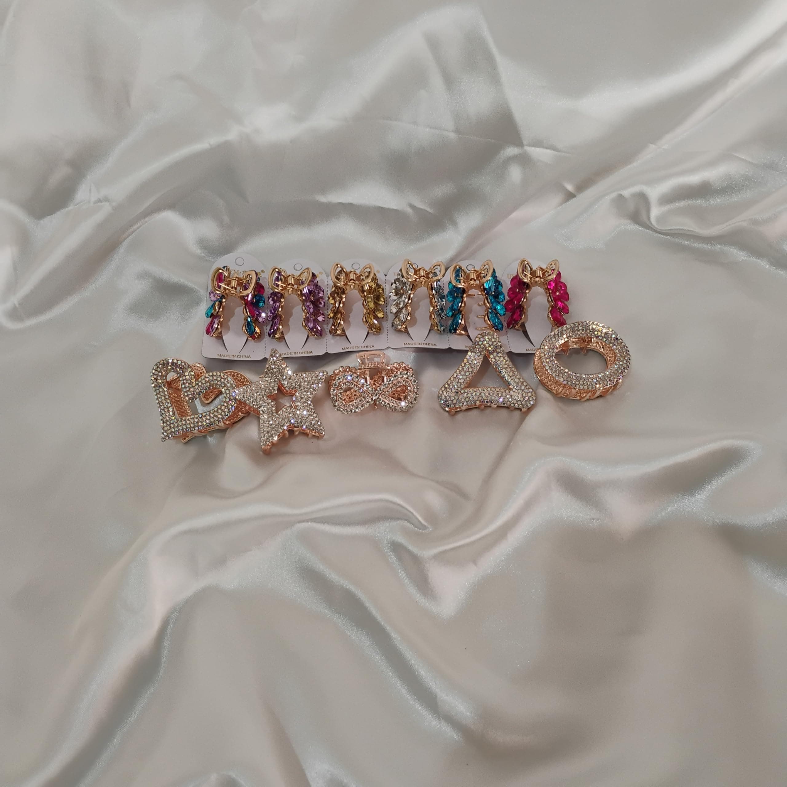 Joyify Rhinestone Hair Claw Clips, Rose Gold Metal with Colorful Crystal Accents, Medium Size, bridal Collection, 6 Pack